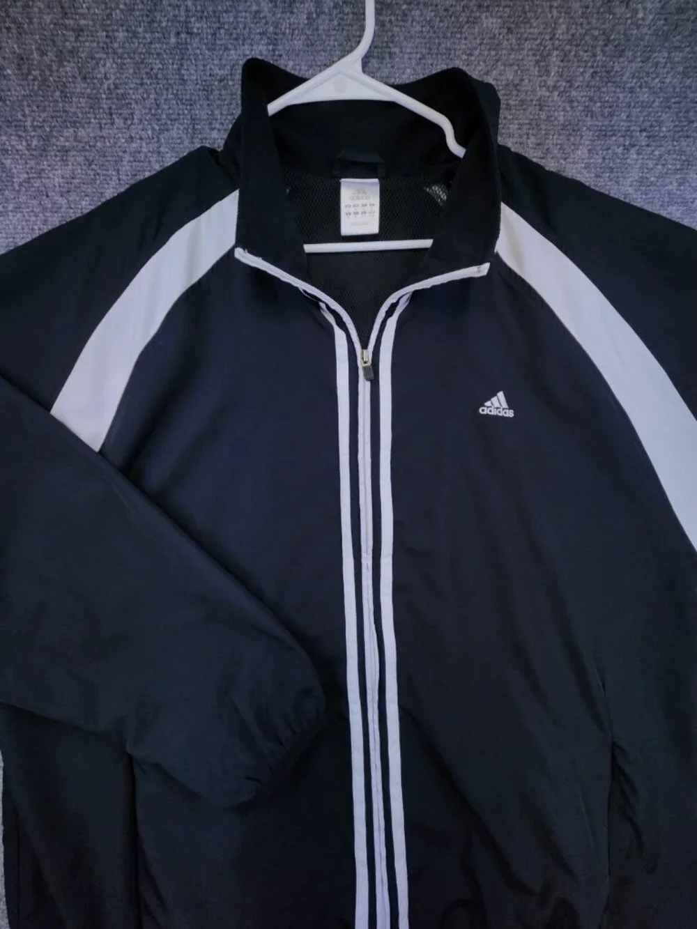 Adidas Men XL Black & White Full Zip Windbreaker Jacket Mesh Lining Long Sleeve